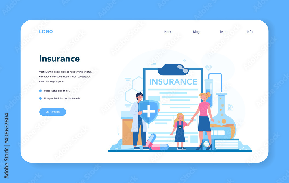 Health insurance concept set. People and doctor standing at the big Health insurance concept set. People and doctor standing at the big
