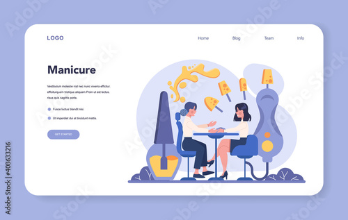 Manicurist service web banner or landing page. Beauty salon