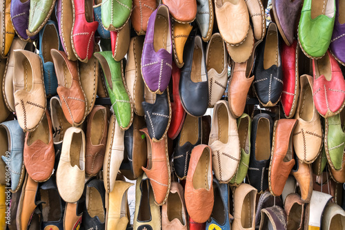 Traditional turkish leather shoes named yemeni colorful background