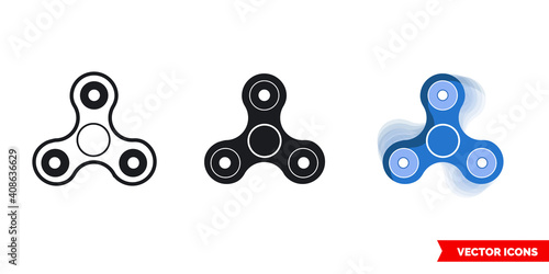Fidget spinner icon of 3 types color, black and white, outline. Isolated vector sign symbol.