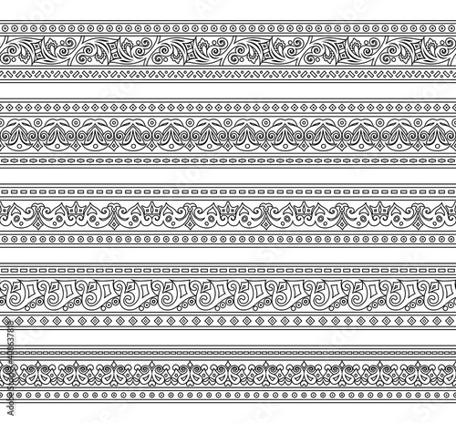 Abstract ethnic nature seamless line art stripes set