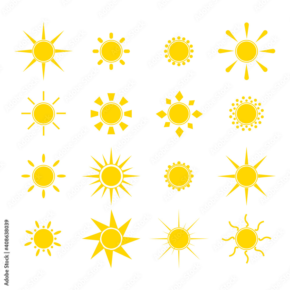 Sun flat cartooon icons set. Sun flat cartooon icons set.