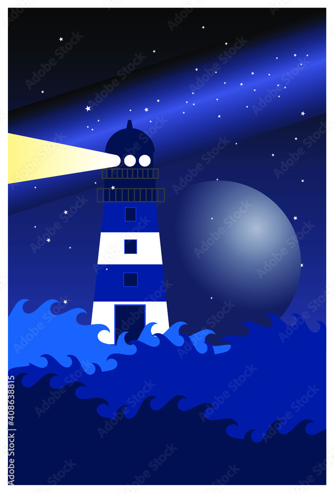 Naklejka premium Vector drawing related to lighthouse. Can be used for Textile, fabric, carpet, curtain, towels, bedspreads, poster. 