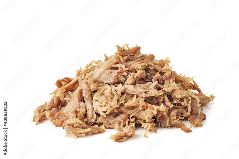 Heap of pulled pork on white background Heap of pulled pork on white background