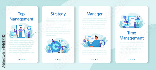 Business top management mobile application banner set. Successful strategy