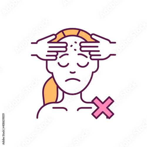 Acnes squeezing RGB color icon. Preventing pimples. Creating acne scarring. Chronic skin condition. Blackheads, pustules and whiteheads. Infection and scars. Isolated vector illustration