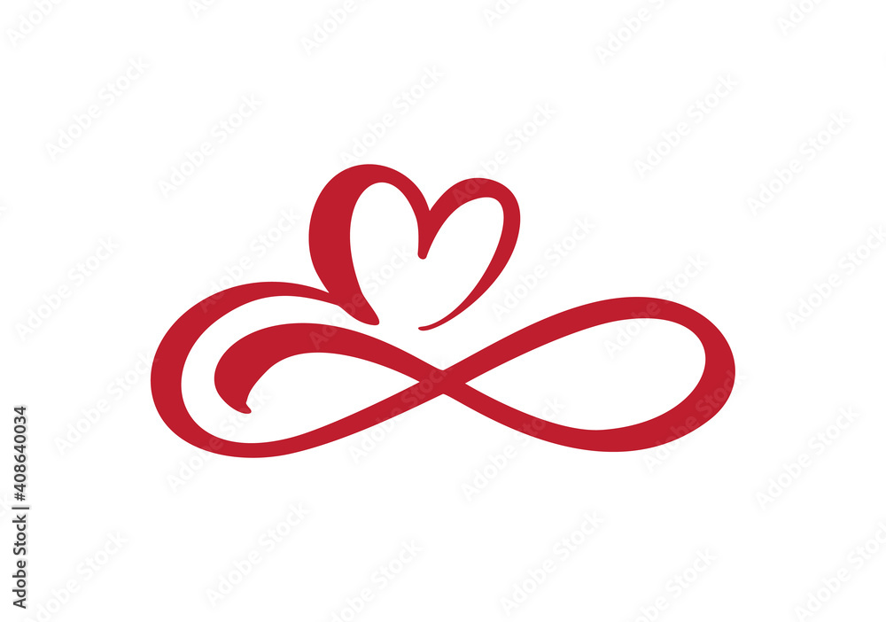 Heart love sign forever. Infinity Romantic symbol cut linked, join, passion and wedding logo. Template for t shirt, card, poster. Design flat element of valentine day. Vector illustration Heart love sign forever. Infinity Romantic symbol cut linked, join, passion and wedding logo. Template for t shirt, card, poster. Design flat element of valentine day. Vector illustration