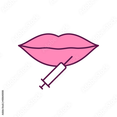 Lip augmentation RGB color icon. Dermal fillers. Facial aesthetic changes. Getting fuller, plumper lips. Beauty procedure. Natural-looking result. Cosmetic surgery option. Isolated vector illustration
