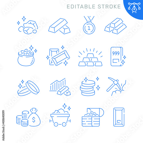 Gold related icons. Editable stroke. Thin vector icon set