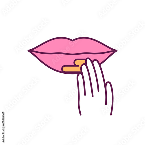 Lip scrub RGB color icon. Lightening treatment. Lips exfoliation. Removing dry, flaky pieces. Abrasion, micro-injury treatment. Smooth skin. Dead skin cells reduction. Isolated vector illustration