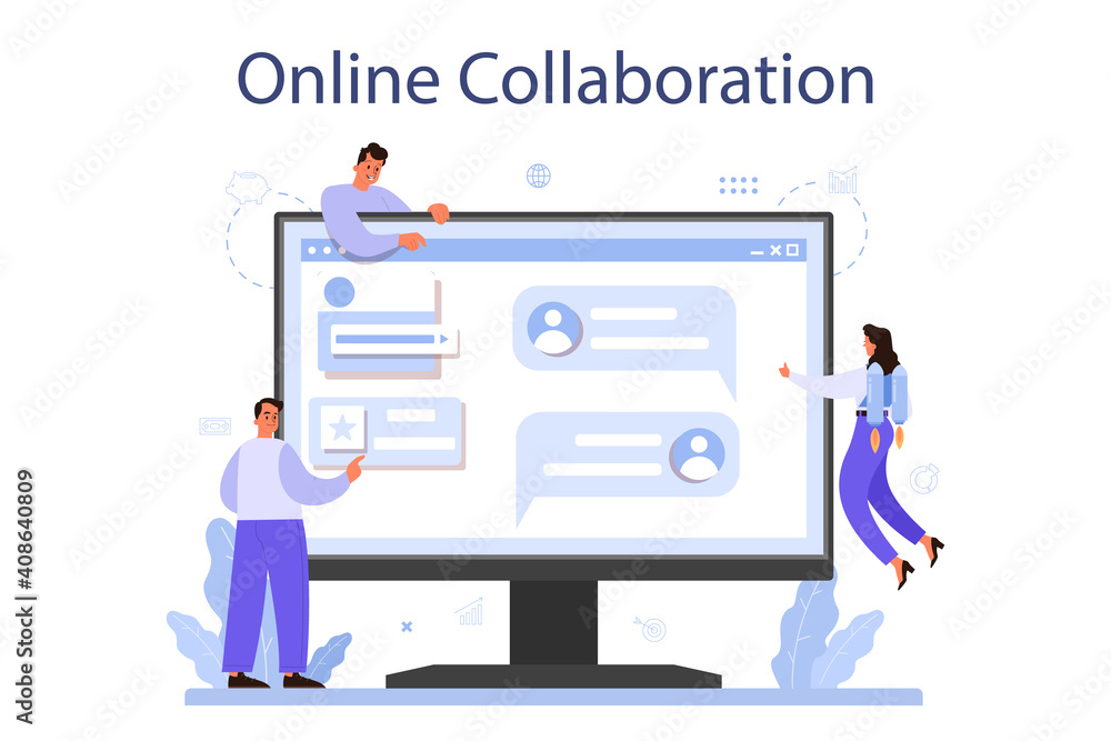 Collaboration online service or platform. Office characters working in team. Collaboration online service or platform. Office characters working in team.