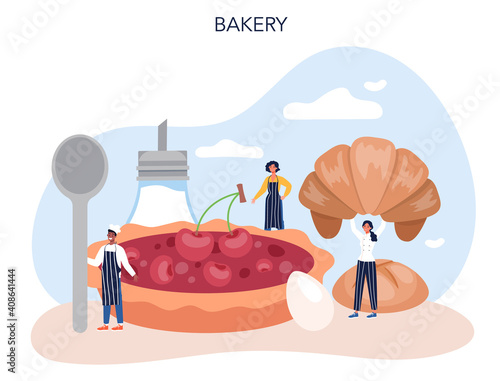 Baker concept. Chef in the uniform baking bread. Baking pastry