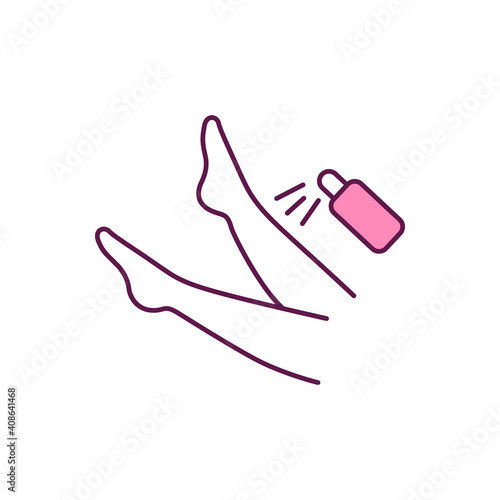Lotion for legs RGB color icon. Self-tanning. Improving skin appearance. Moisturizing and sunscreen applying. Lightening dark skin. Home remedies. Skin-care routine. Isolated vector illustration