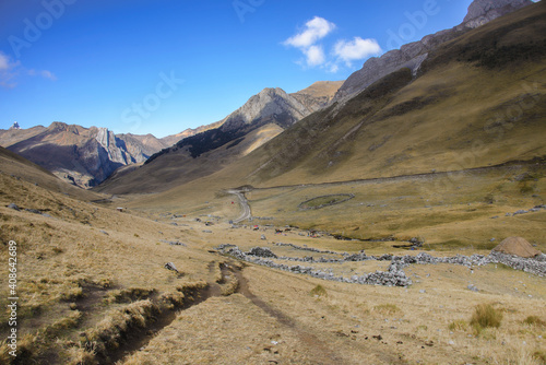 Beautiful sceneries along the Cancanapunta pass on the Cordillera Huayhuash circuit, Ancash, Peru