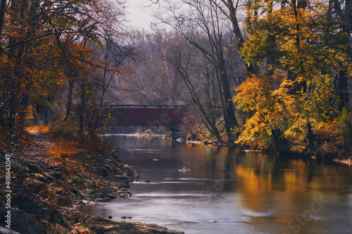 Covered bridge in autumn