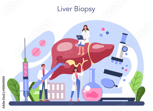 Hepatologist concept. Doctor make biopsy liver examination. Idea of medical