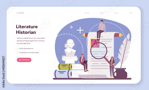 Professional literaturist web banner or landing page. Scientist