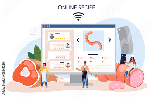 Butcher or meatman online service or platform. Fresh meat and semi-finished