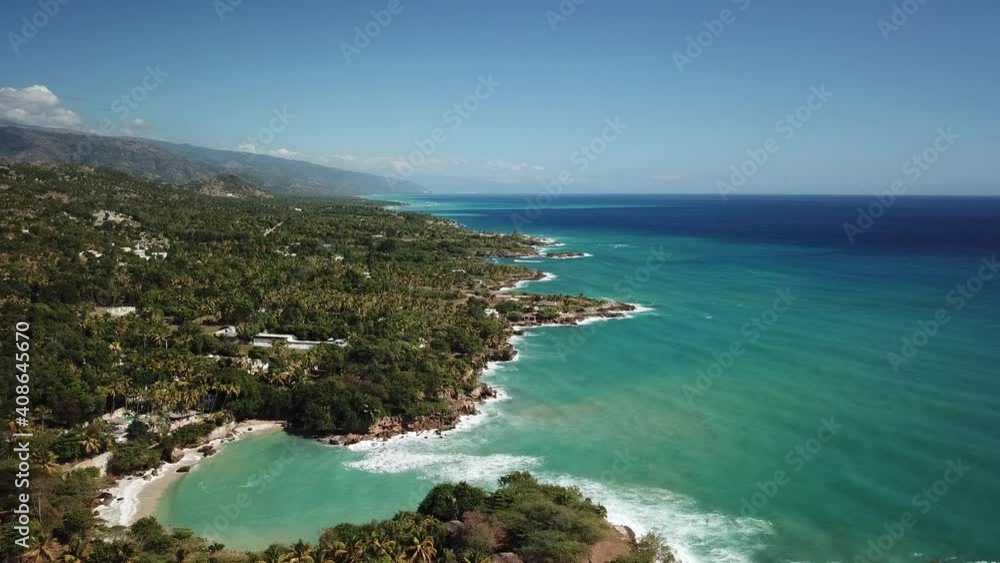 Aerial Flying Forward Over Turquoise Water Along Haiti Coast Aerial Flying Forward Over Turquoise Water Along Haiti Coast