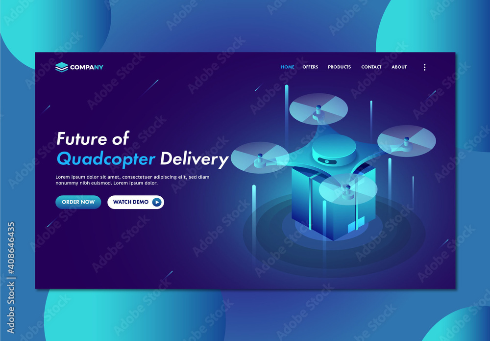 Responsive Landing Page with Isometric Drone Camera and Parcel for ...
