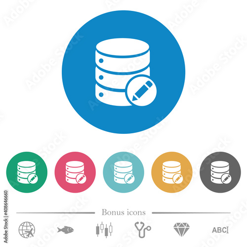 Database edit flat round icons