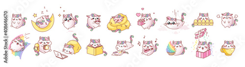 Set kit Cat Kitty kitten kawaii chibi Emoji character sticker emoticon smile emotion mascot