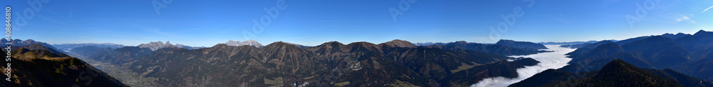 Panorama über Eisenerzer Alpenkamm, Gößeck und Liesingtal vom großen Schober in der Steiermark, Österreich
