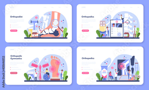 Orthopedics doctor web banner or landing page set. Idea of joint
