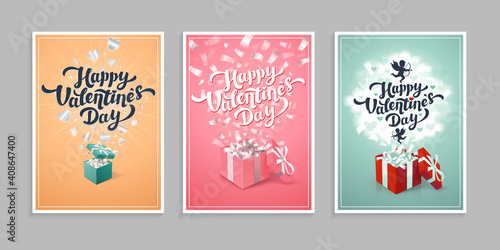 Valentine s day greeting cards - set of love day vector cards or posters in d...