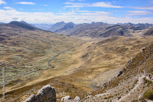 Beautiful sceneries  along the Cancanapunta pass on the Cordillera Huayhuash circuit, Ancash, Peru