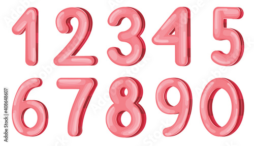 vector set of numbers from 0 to 10, pink glossy glass