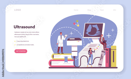 Radiologist web banner or landing page. Doctor examing X-ray