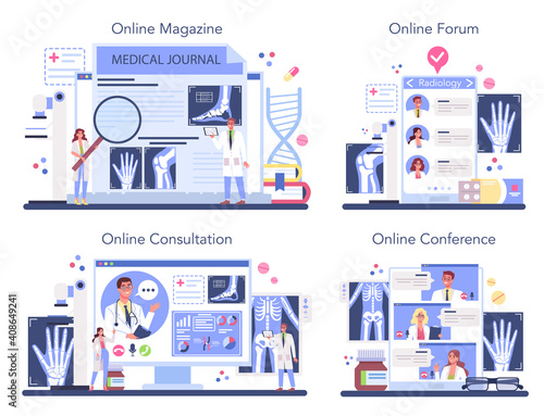 Radiologist online service or platform set. X-ray, MRI and ultrasound