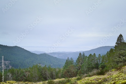 The landscape of Sooke Hills from Todd Hill, Vancouver Island.