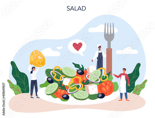 Fresh salad in a bowl. Peopple cooking organic and healthy