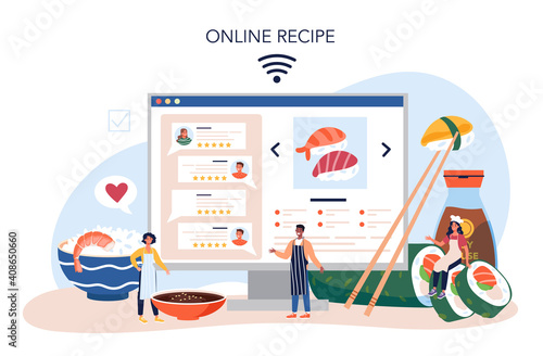 Sushi chef online service or platform. Restaurant chef cooking rolls