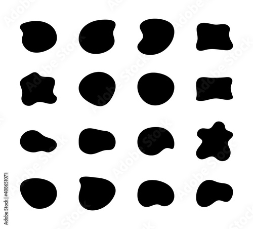 Blob shapes vector set. Organic abstract splodge elemets monochrome collection. Inkblot simple silhouette