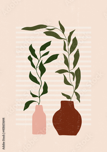 Abstract Botanical leaves print boho minimalist printable wall art