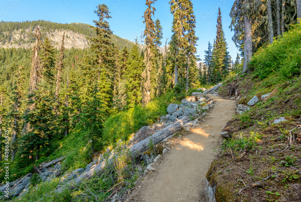 Mountain Trail in British Columbia, Canada. Mountains Background. Mountain Trail in British Columbia, Canada. Mountains Background.