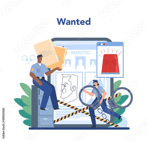 Police officer online service or platform. Detective making investigation