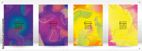 Futuristic Geometric Cover Design with Gradient and Abstract Lines, Figures for your Business. Template Fluid Rainbow Poster Design, Gradient Flow Effect for Electronic Festival.