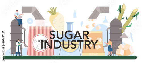 Sugar industry typographic header. Saccharose and fructose extracted