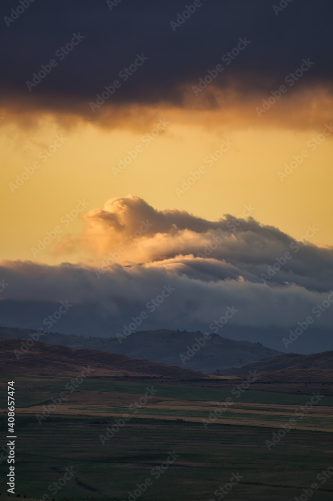  Low clouds mixed with the mountains at sunset in Sierra de la ventana 