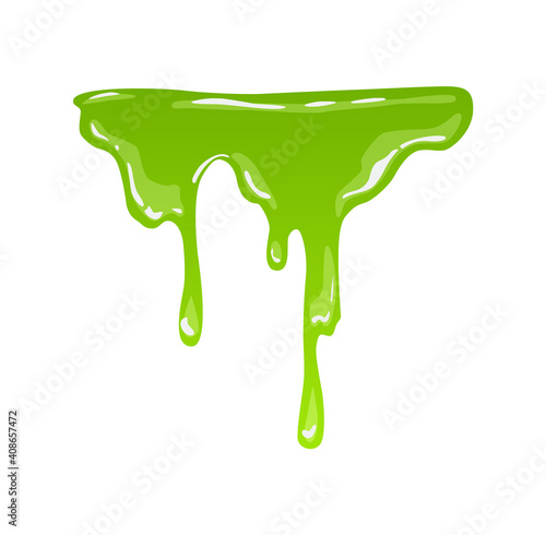 Green slime. Goo blob splashes, toxic dripping mucus. Slimy splodge and drops, liquid borders. Cartoon isolated vector decorative forms of playing blotch. Snot