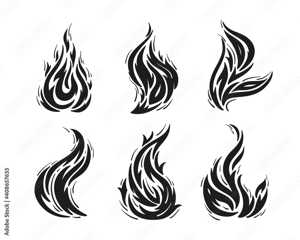 Flame Tattoos Set Black White Vector Stock Vector Royalty Free 102264865   Shutterstock