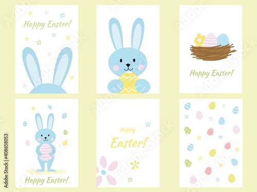 Set greeting cards with easter rabbits vector image