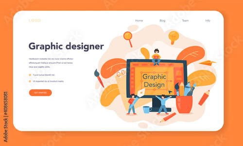 Graphic designer or digital illustrator web banner or landing page