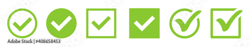 Green check mark icon. Check mark vector icon. Checkmark Illustration. Vector symbols set ,green checkmark isolated on white background. Correct vote choise isolated symbol.