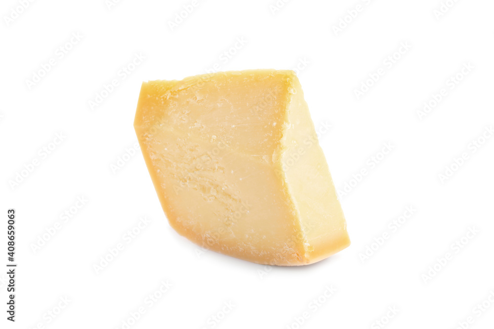 Piece of delicious parmesan cheese isolated on white