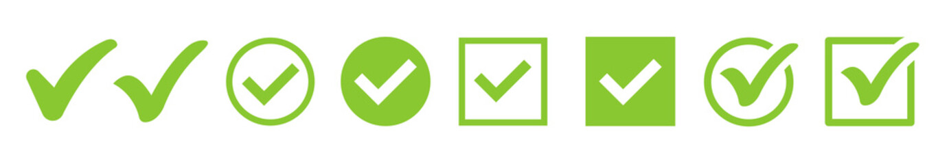Green check mark icon. Check mark vector icon. Checkmark Illustration. Vector symbols set ,green checkmark isolated on white background. Correct vote choise isolated symbol.